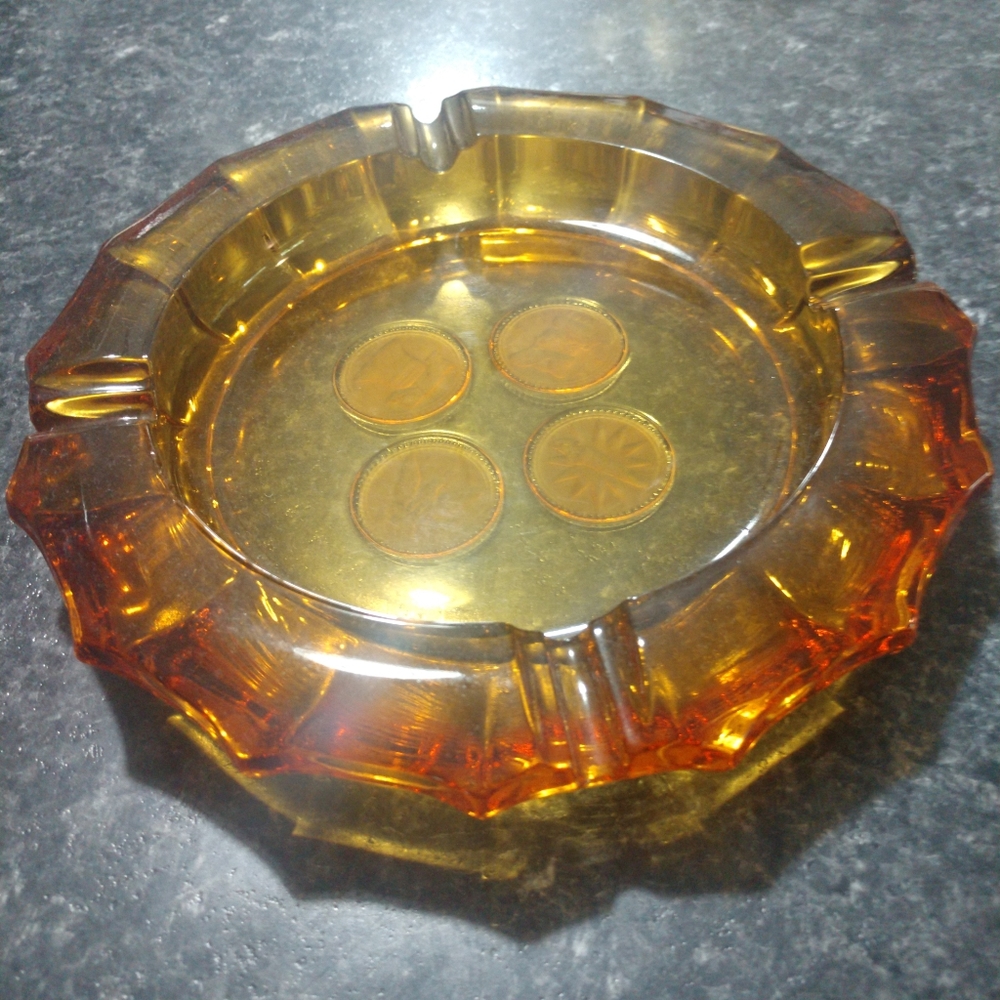 Fostoria Coin Glass Amber ashtray